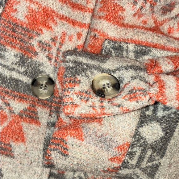 COFFEE SHOP NEW YORK Women's Gray Coat with Orange Aztec Pattern. L - Picture 8 of 14